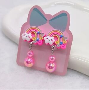 Rainbow Drop Clip On Earrings